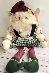 Christmas Elf Handmade Plush Beard Glasses Holiday Decor 16" Bells On Hat Shoes - Picture 1 of 7