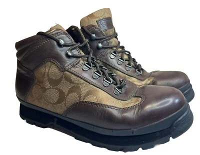 Coach Hannah Brown Leather Khaki Logo Hiking Trail Boots Size 10M RARE! - Image 1 of 4