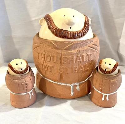 VINTAGE Monk FRIAR TUCK Cookie / Salt & Pepper Set Clay, Terracota - Image 1 of 4