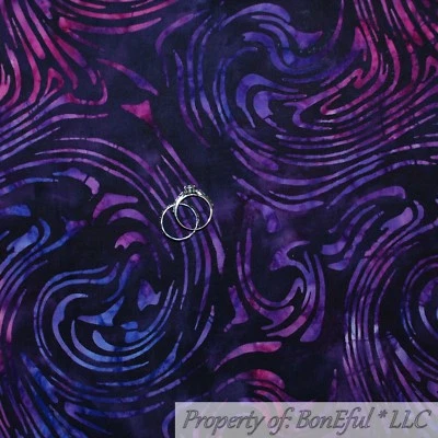 BonEful FABRIC FQ Cotton Quilt Navy Blue Purple Pink BALI BATIK Swirl Tonal SALE - Image 1 of 4