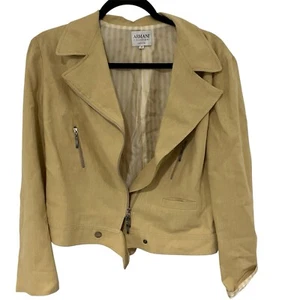 Armani Collezioni Womens Moto Blazer Lightweight Jacket Flax Linen Size 8 Cream - Picture 1 of 7