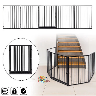 5tlg Kaminschutzgitter Absperrgitter Kinder Schutzgitter Treppe mit Tür Metall - Bild 1 von 4