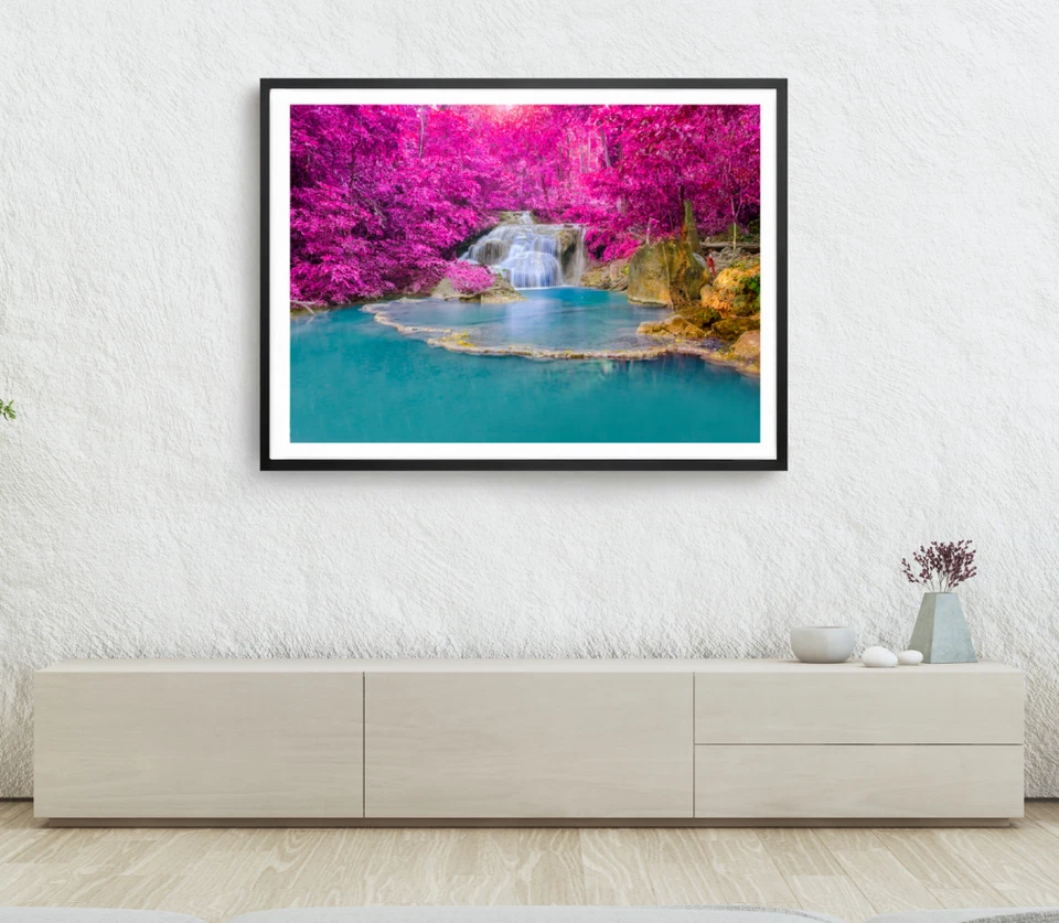 Autumn Trees Print, River Wall Art, Waterfall Framed Nature Wall Art, Natural  - Image 1 of 1