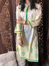 Bohemian Tunic Blouse Floral White Green Printed Long Tunic Summer Comfy Kurti