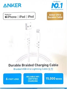 Anker 6' Braided Lightnin to USB-A Charging Cable - White - Picture 1 of 4