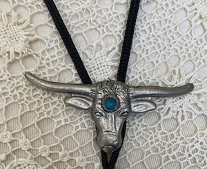 Silberfarbene Lenk-Bolo-Krawatte rustikal Cowboy Vintage Western Rodeo Southwest - wie abgebildet - Bild 1 von 6