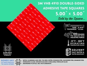 3M VHB 4910 SQUARES 5.00" x 5.00", CLEAR/TRANSPARENT, SOLD BY THE SQUARE! - Picture 1 of 1