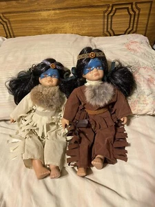 Elizabeth Collection 12" Painted Clay Native American Dolls Boy And Girl. - Picture 1 of 2