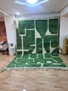 Tappeto berbero marocchino Azilal fatto a mano 6x9 piedi tribale geometrico verde bianco lana tappeto - Foto 1 di 6