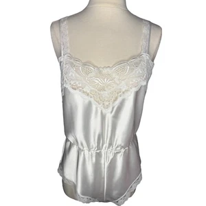 Vintage Body Chic White Satin Romper Teddy Lace Detail Elastic Waist Lingerie - Picture 1 of 12