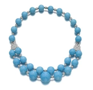 Blue Turquoise Round Gemstone Beads Jewelry Statement Necklace Handmade Silver - Picture 1 of 7