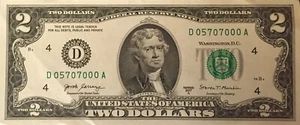 2017A crisp 2$ Federal Reserve note; "fancy" serial number (D05707000A) - Bild 1 von 2