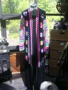 SLD OUT N.1 LA BE THE CHANGE DOLLS KILL GRANNY SQUARE LONG FRINGE DUSTER SWEATER - Picture 1 of 7