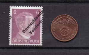 Meissen Stamp Hitler Deutschlands Verderber REICH MNH and 1 Reichspfennig Coin - Picture 1 of 1