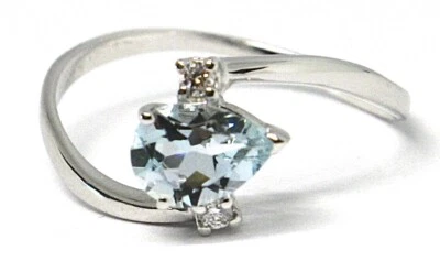 ANILLO BANDA ORO BLANCO 18K AGUAMARINA 0,60 CORTE GOTA Y DIAMANTES Foto 1 de 4