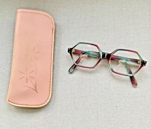 VINTAGE 70’s CHILDS GIRLS HEXAGON FRAME FRANCE JAN HEDDA EYEGLASSES & PINK CASE - Picture 1 of 8