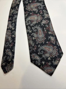 Hanover St Men's Silk Neck Tie Black Paisley Red Gray Design - Picture 1 of 4