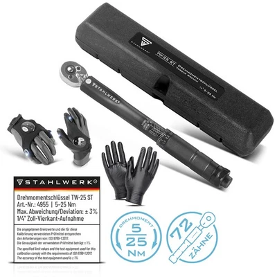 STAHLWERK Drehmomentschlüssel 5-25 Nm 1/4“ Umschaltknarre Ratschenschlüssel - Bild 1 von 4