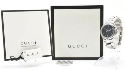 [N MINT w/ Box] GUCCI 9040M 35mm Black Dial Silver Quartz Men's Watch From Japan - Image 1 of 4