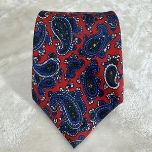 Turnbull & Asser Silk Men's Necktie England Red w/ Blue, Green, Yellow Paisleys - Picture 1 of 6