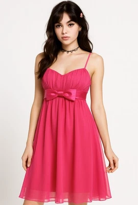 Ruby Rox Pink Chiffon Dress Bow Empire Waist Y2K Style Size M Party Prom - Image 1 of 4