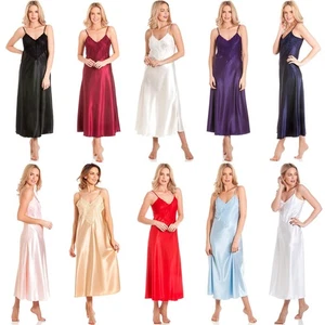 Nightie Chemise Long Satin and Lace Ladies Nightie Nightdress Negligee UK 10-28 - Picture 1 of 11
