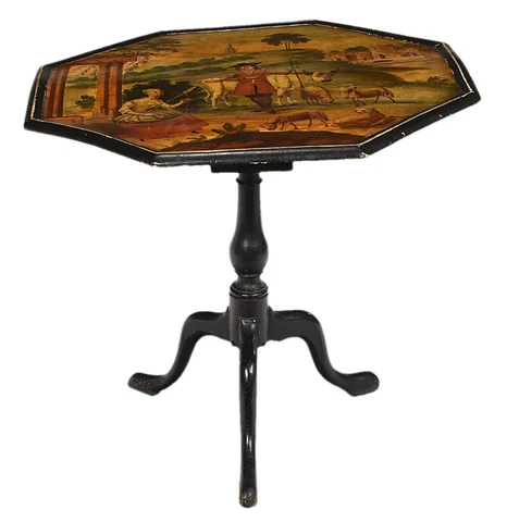 Antique Tea Table, Tilt Top, George III Sty,  Paint Decorated, Octagonal, 1700s! Cover