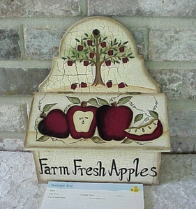 Vintage Recipe Box Hinged Lid Wood Hand Painted Apple Design Recipe Cards - Picture 1 of 11
