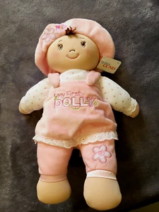 Baby Gund My First Dolly Plüschtier rosa Stoffpuppe 12" braune Haare und Augen mit Etikett - Bild 1 von 4