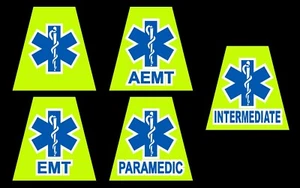 Reflective Fluorescent Yellow EMS EMT PARAMEDIC Tetrahedron Helmet Decal YouPick - Picture 1 of 6