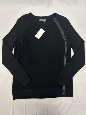 Nuevo con etiquetas Suéter Pullover Vince Para Mujer Negro Lana Cuero Borde Cremallera Texturizado XS $345 Foto 1 de 4