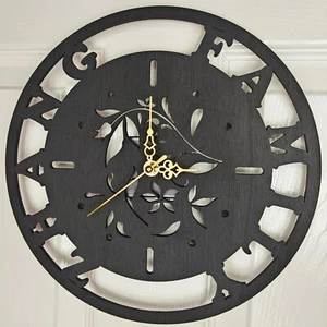 black personalised laser cut engraved wood wooden clock name word number letter - Picture 1 of 3