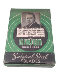 Lame in acciaio da barba HR GIBSON a bordo singolo anni '40 - NOS nuove in scatole sigillate (100) - Foto 1 di 6