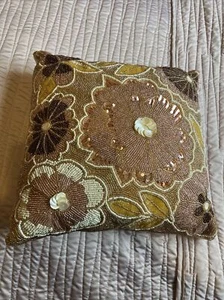 Blush Rosa Dunkelrosa Muschelknöpfe Perlen Kissen 16 x 16 Senf Wunderschön Neu - Bild 1 von 12