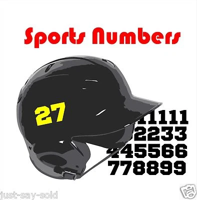 Batting Helmet Sport Vinyl Decals - 26 Numbers - Select Color & Size 1" thru 4" - Image 1 of 3