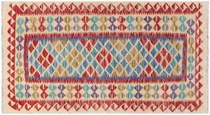 Afghan Maimana Kelim Teppich 90x180 Handgewebt Bunt Geometrisch Handarbeit - Picture 1 of 5