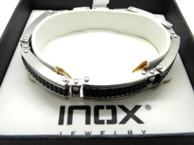 Inox Men'S Stainless Steel And Black Ribbed Bracelet 8" Long Original box - Imagem 1 de 4