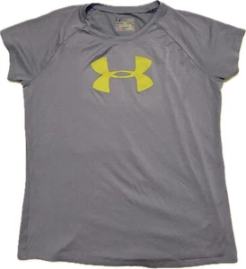 Under Armour Girls’ HeatGear Athletic Short Sleeve Shirt YXL Big Logo Light Blue - Picture 1 of 3