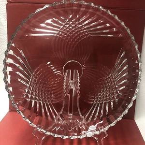 Vintage Cut Glass Round Serving Platter Tooth Edge - Picture 1 of 12