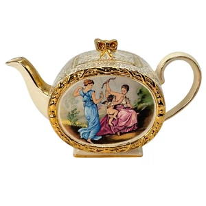 Tetera Sadler England Cherubín Barril Cerámica Vintage Años 40 Oro Marfil - Imagen 1 de 13