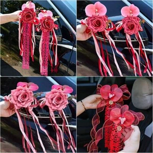 2Pcs Artificial Car Rearview Mirror Ornament Bridal Car Decoration Wedding Room - Picture 1 of 17