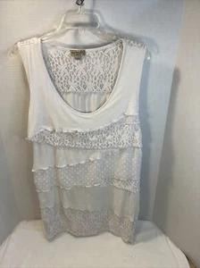 One World Size M White Layered Tank Top Front Lined Preowned - Picture 1 of 8