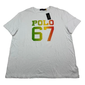 Polo Ralph Lauren Mens XXL White 100% Cotton Rainbow Polo 67 Logo T-Shirt NWT - Picture 1 of 10