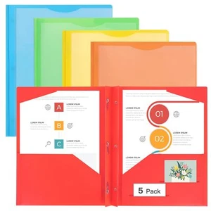 5 Pcs Folders with Prong Pockets Fasteners Office School Teachers Pastel - Picture 1 of 6