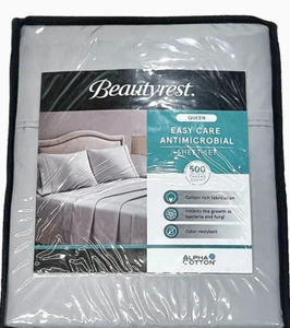 Gray Queen BEAUTYREST 500TC Cotton Blend 4P Sheet Set Antimicrobial Risists Odor - Picture 1 of 6