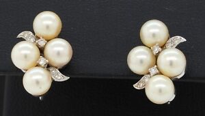 Antique 14K white gold 0.28CT VS1/G diamond & pearl cluster earrings