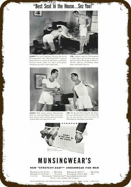 1940 MUNSINGWEAR MEN'S UNDERWEAR DECORATIVE METAL SIGN - GAY SANDY & JIM OUT OF  - Image 1 of 1