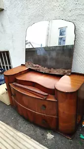 More details for vintage art deco dressing table drawer with mirror solid wood retro dresser