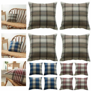 Tartan Check Cushion Covers Set of 2 or 4 Brown Red Pillowcases 16/18/20/22/24" - Picture 1 of 22