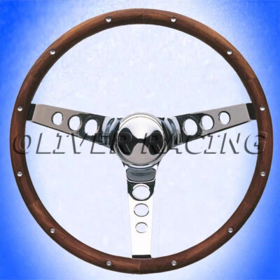 LENKRAD GRANT 343 mm HOLZ 3 CHROMSPEICHEN Chrom Holzlenkrad Universal US Ami GM - Bild 1 von 2